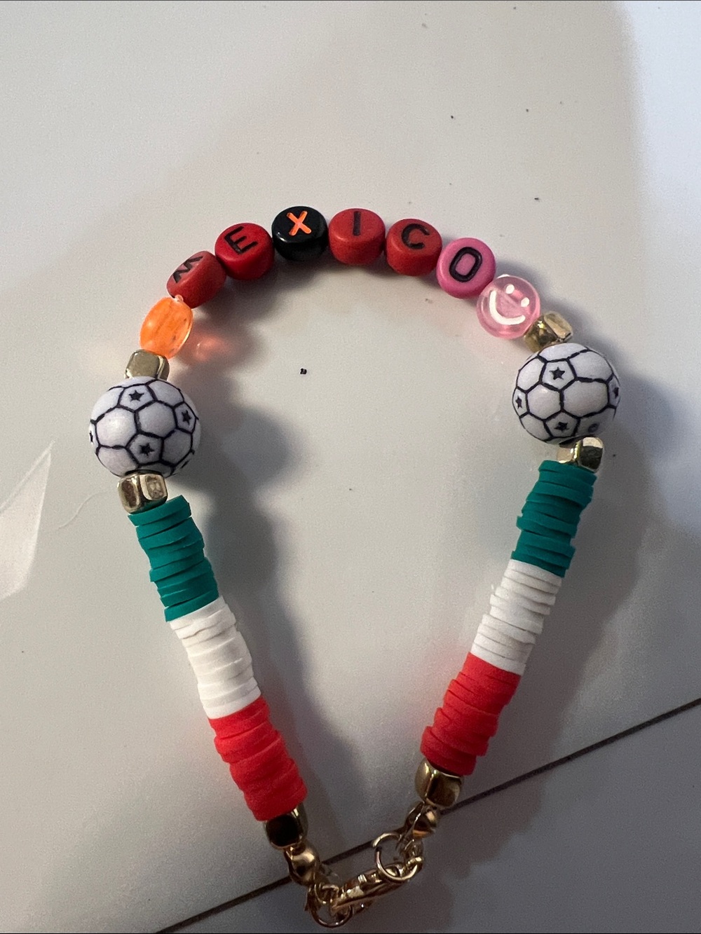 Mexico Flag Beaded Bracelet in Green, White & Red